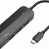 Vention Type-C to 4-Port USB 3.0 Hub with Power Supply Black 0.5M ABS Type