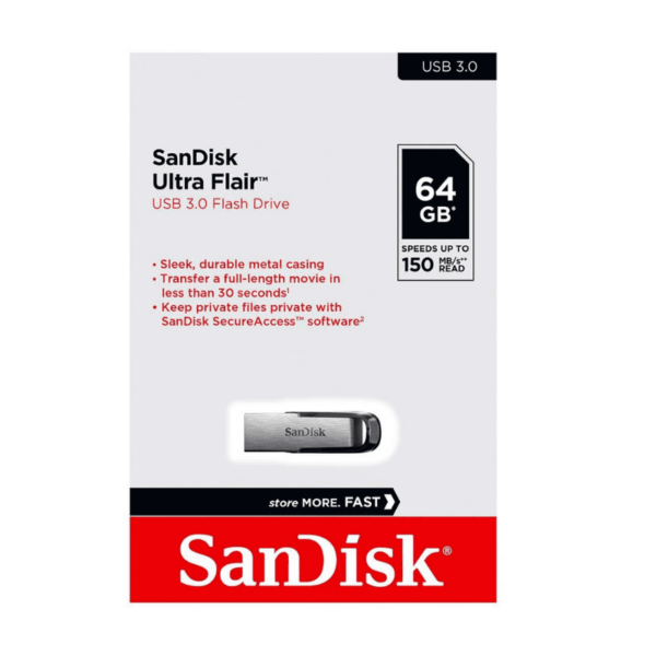 SanDisk Ultra Flair 64GB USB 3.0 150 MB/s Flash Drive