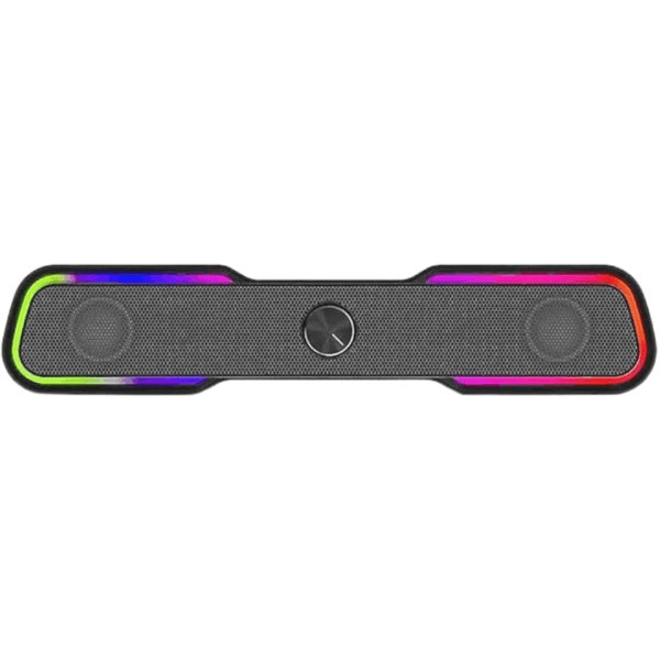 HP DHE-6002 Wired Speaker 3.5mm AUX Connectivity Surround Sound PC and Phone Compatible Easy Volume Controls Touch-Controlled RGB Lighting - Black